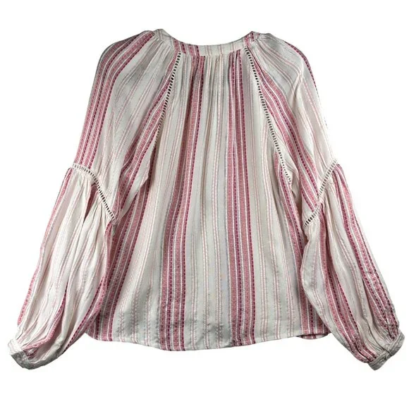 Allison New York Womens Striped Long Bell Sleeve Boho Top Tassels Crochet Artzy - Picture 8 of 16